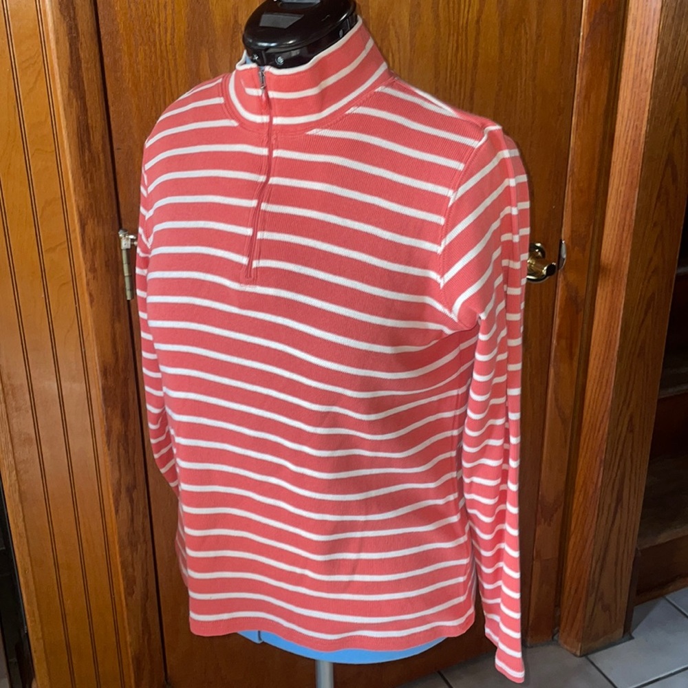 L.L. Bean striped knit quarter zip top sweater